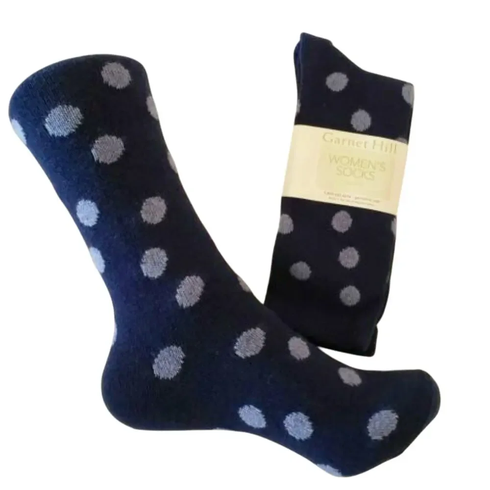 New Garnet Hill Dot Socks 9-11 Cashmere‎ Blend Warm Navy Light Blue Holiday Gift